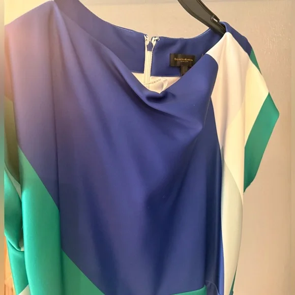 Donna Karan Blue, Green & Cream Geometric Sheath Midi Dress - Picture 5 of 7